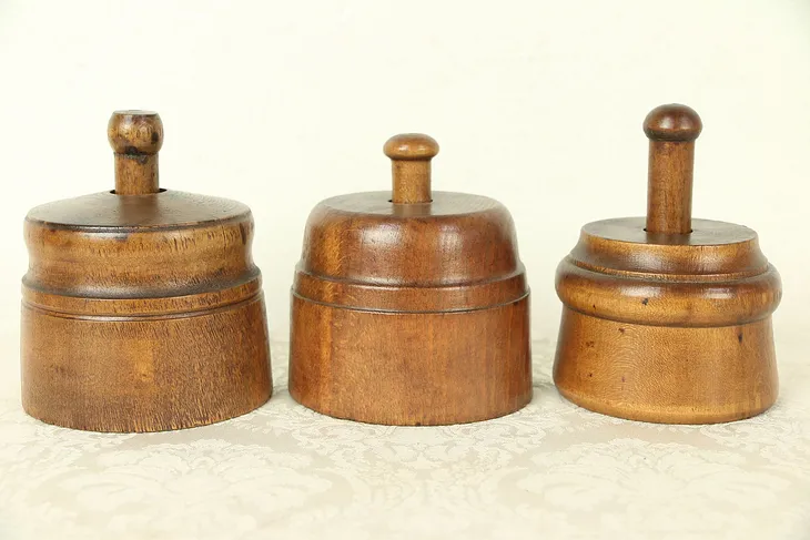 Set of 3 Antique Wooden Butter Molds, Including Carved Swan